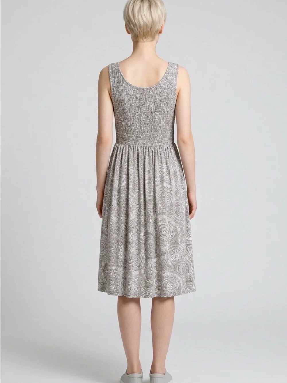 Sleeveless Smocked Waist Midi Dress in Light Taupe - Picture 10 of 10
